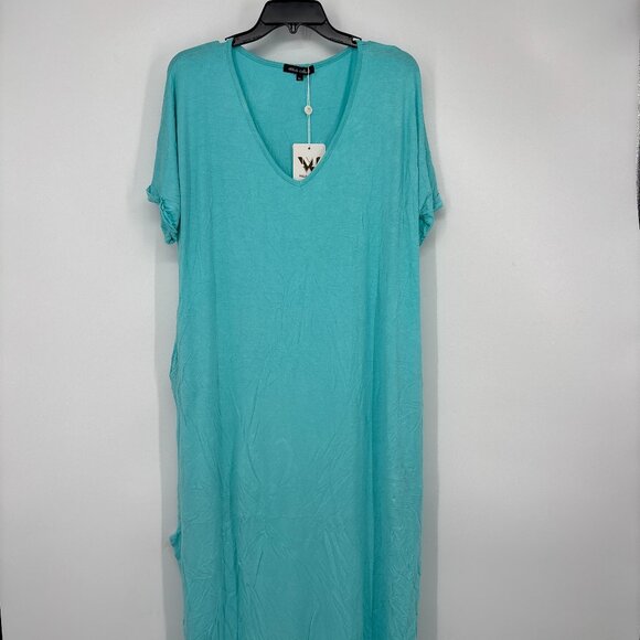 White Mark Women's Plus Size Short Sleeve V-Neck Maxi Dress Blue Size 1X NWT - Picture 2 of 6